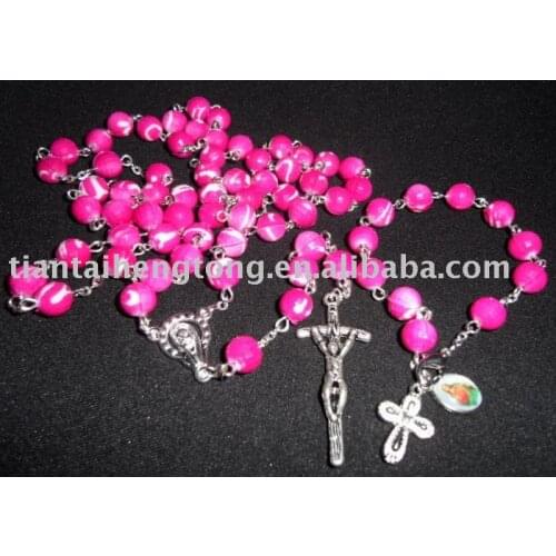 Free shipping pink rosary bead/acrylic rosary necklace with rosary bracelet set special offer