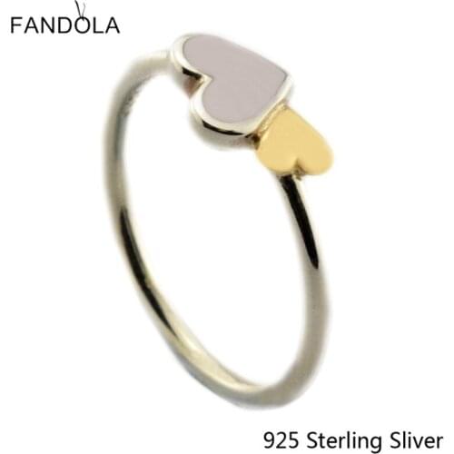 CKK 925 Sterling Silver Luminous Hearts Feature 14K Gold Rings For Women Gift Original Jewelry Making