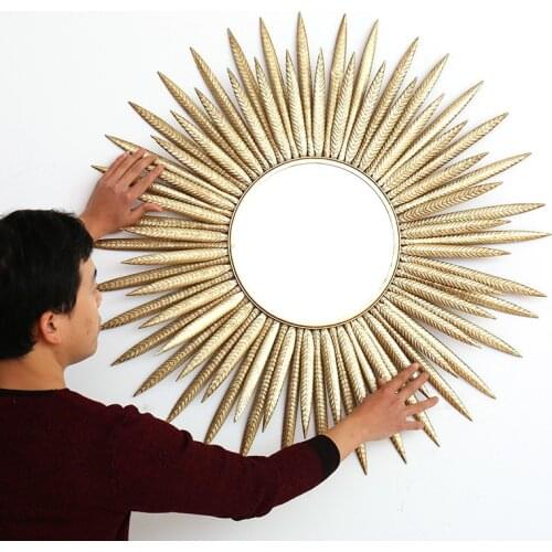 European Luxury Wrought Iron Wall Sun Flower Decorative Mirror Hotel Home Sofa Background 3D Stereo Mural Ornaments Decor WF1105