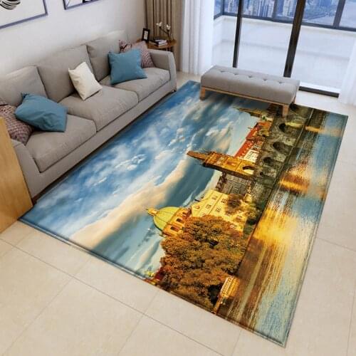Pattern of Charles Bridges Flannel Carpets Anti-slip Bedroom Mat Area Rug Landscape 3D Printed Living Room Decor Carpet