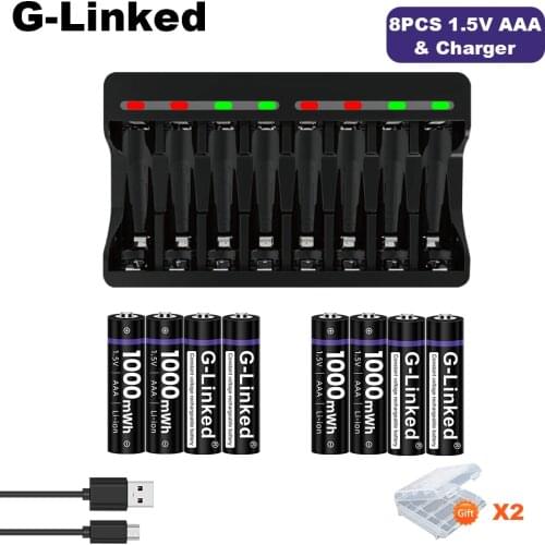 G-Linked 1.5V lithium AAA Battery 1000mWh AAA 1.5V AAA Li-ion AAA Rechargeable Battery + 1.5V AA AAA Lithium Battery Charger
