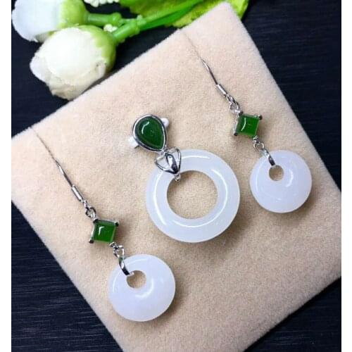 Hetian Baiyu Silver Inlay Set White Jade Safety Buckle Two-piece Set h3