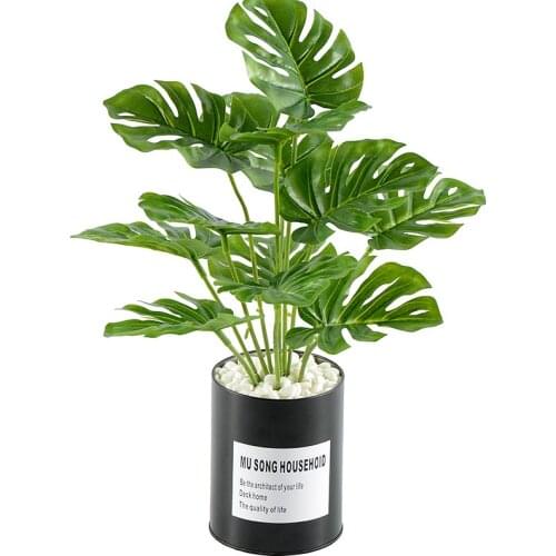 1 Bouquet/18 leaves Artificial Plants Green Palm Leaves Monstera Home Garden Room Balcony Decoration Tropical Plastic Fake Plant