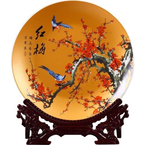 Jingdezhen Ceramic Hanging Plate Decorative Plate Plum Orchid Bamboo Chrysanthemum Chinese Wine Cabinet TV Ornament