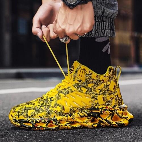 Big Number High Base Light Weight Running Shoes Men High Sports Shoes Men Sneakers Mens Shoes Sport Yellow Training Gym E-574