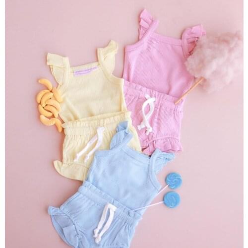 0-18M Toddler Baby Boys Girls Summer Ribbed Knitted Clothes Newborn Baby Boys Girls Sling Sleeveless Romper Tops+Shorts Pants