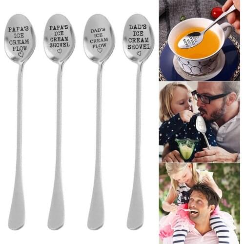2 Pcs Fathers Day Stainless Steel Spoon Engraved with Dads Ices Cream Shovel Fathers Day Gift Hogard