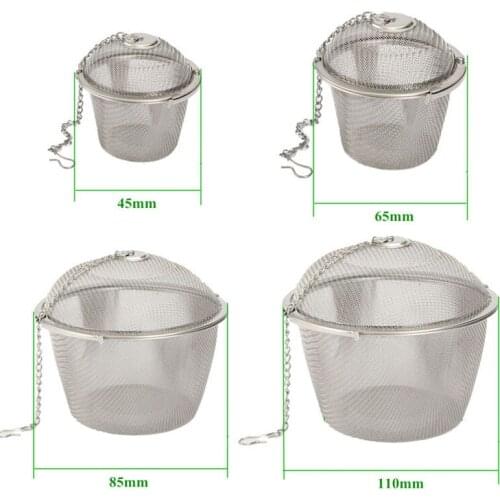 45/65/85/110mm Silver Reusable Stainless Mesh Herbal Ball Tea Spice Strainer Teakettle Locking Tea Filter Infuser Spic