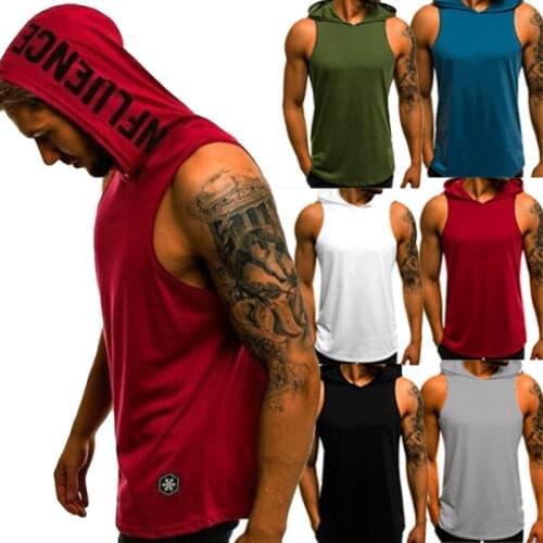 Fashion Men Sleeveless Hoodies Tank Top Muscle Gym Sport Slim Vest Bodybuilding Hooded Hip Hop Streetwear Workout Elastic Tank