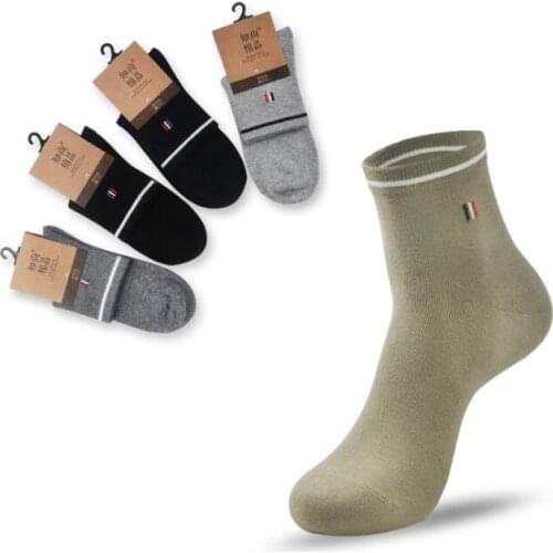 Men Solid Cotton Embroidery Ankle Socks BlackGrey Navy Charcoal Crew Socks Business Men Winter Short Socks 5Pairs/lot AL231SC
