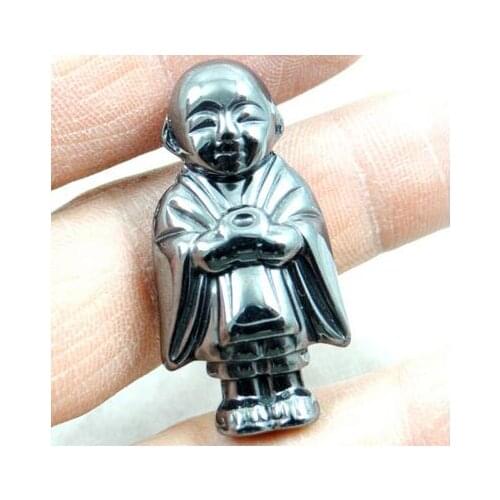 Natural Quartz crystal Titanium Hematite hand-Carved Monk Gem pendant for diy jewelry making necklace Accessories3pcs