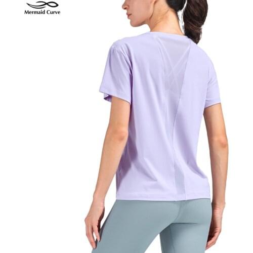 2022 New LNU Yoga Clothing Mesh Splicing Sports Top Short Sleeved T-shirt Women Loose Breathable Quick Dry Fabric Running Shirt