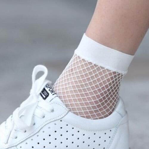 New White Hollow Sock Women Ruffle Fishnet Ankle High Socks Mesh Lace Fish Net Short Socks Hot