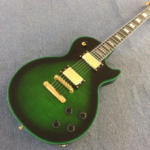 OEM 6-string electric guitar in Green,Green binding rosewood fingerboard, tiger Flame Maple top, free delivery