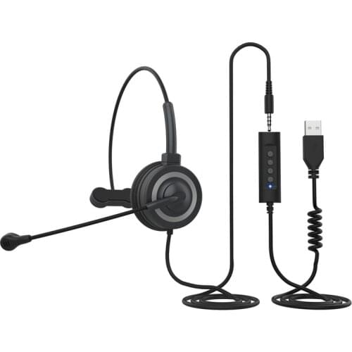 Office Headset with Mic BH69 3.5mm USB Computer Headset Noise Reduction Headphone for Call Center PC Cellphone