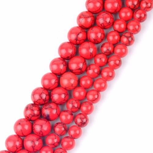 Wholesale 4 6 8 10 12mm Round Red Turquoises Stone Loose Beads Diy Bracelet for Jewelry Making 15inch Spacer Beads Accessories