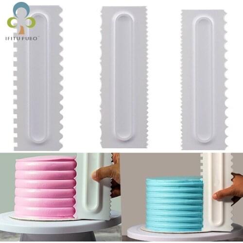 Multi-style Cake Cream Plastic Scraper 3 Optional Cake Shape Pastry Texture Tools Household Kitchen Convenient Cream Scraper DDJ