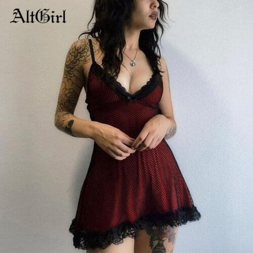AltGirl Emo Alt Gothic Sexy Dress Women Y2k Vintage Mall Goth Lace Mesh Patchwork Strapless Dress Punk Streetwear Indie Clothes