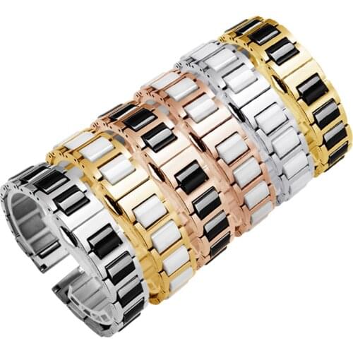YOPO High quality Stainless steel +Ceramic watchband 14 16 18 20 22mm strap with butterfly buckle suitable for men and women