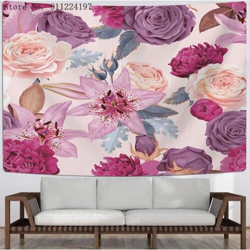 Pink Flowers Tapestry Bohemia Hanging Carpet Multiple-Color Euporean Pattern Wall Tapestry Home Textile Wall Carpets Decoration
