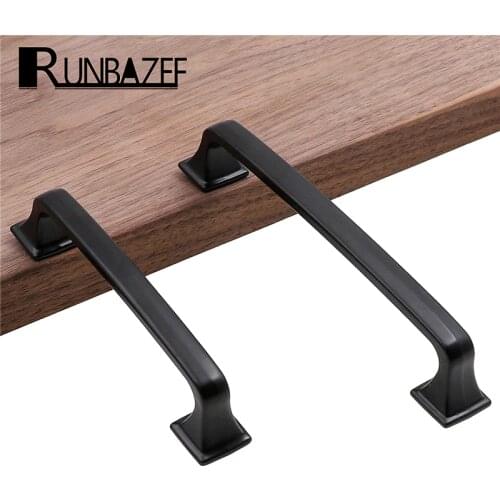 RUNBAZEF Durable Aluminum Alloy Black Door Handle For Furniture Hardware Drawer Kitchen Cupboard Cabinet Drawer Pull Knobs