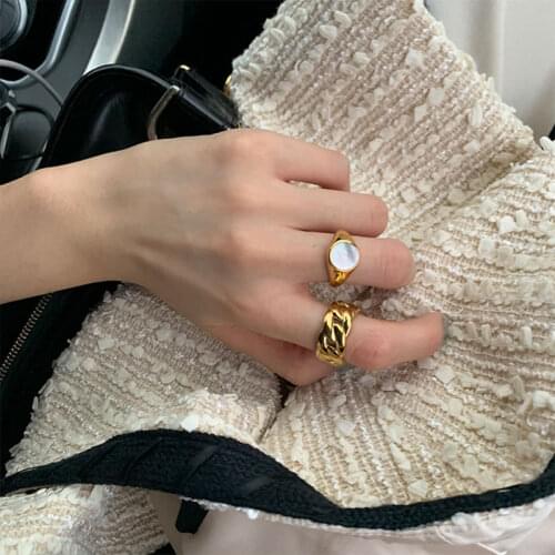 925 Sterling Silver Round Shell Ring for Women Adjustable Gold Tank Chain Ring Jewelry Gifts