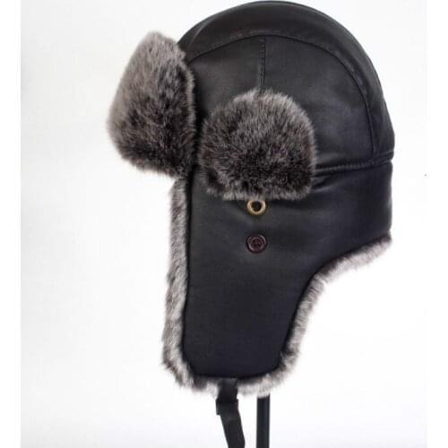 Lady Black Warm Bomber Hats Thickened Northeast Cotton Fur Cap Pu Leather Lei Feng Hat Ear Protection Ski Hat Waterproof B-8502