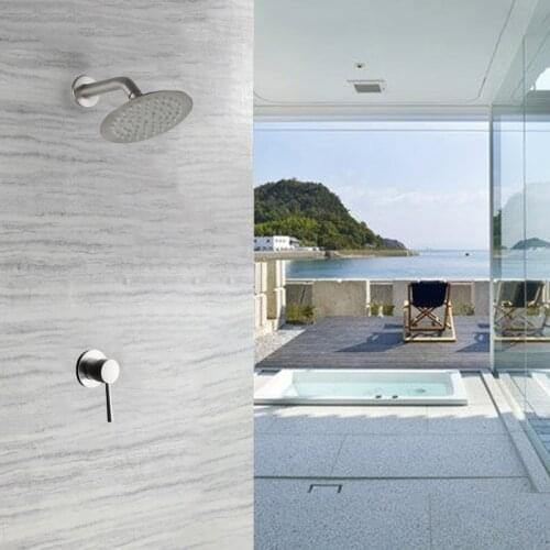 Bathroom Concealed Install Rain Shower Head Wall Mounted Stainless Steel Rainfall Brushed Nickel Hot Cold Water Shower Faucet