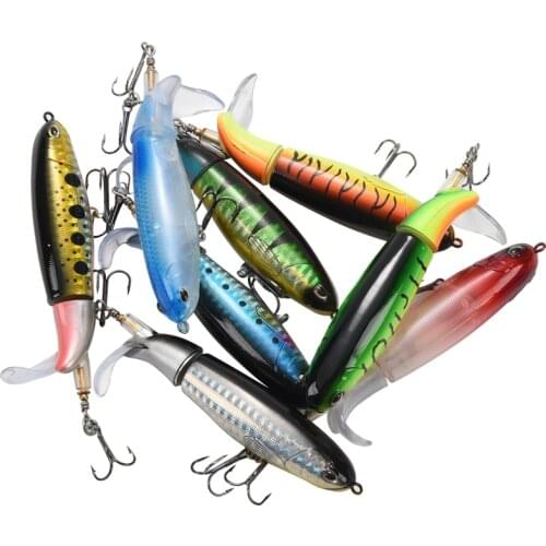 8Pcs Whopper Plopper 11Cm 15G Floating Popper Fishing Lure Artificial Hard Bait Wobbler Rotating Tail Fishing Tackle 3D Eyes