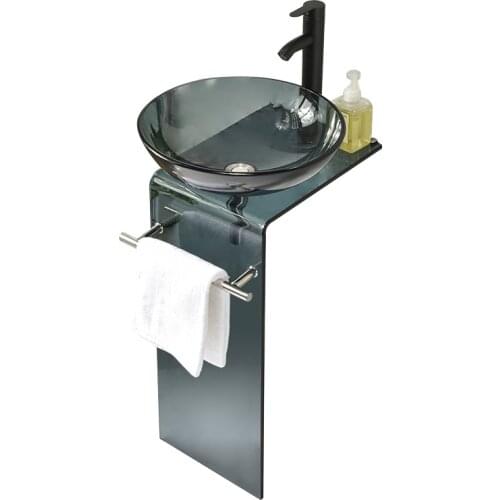 High Quality Simple Modern Designs Hotel Bathroom Project Small Corner Freestanding Tempered Clear Black Wash Basin