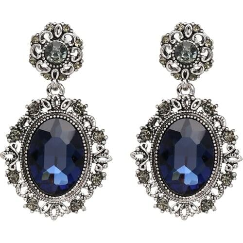 YaYi Jewelry New Blue Glass Rhinestone Dangle Crystal Earring Womens Fashion Ancient Gold Pearl Color Gem Earrings Gift 1562