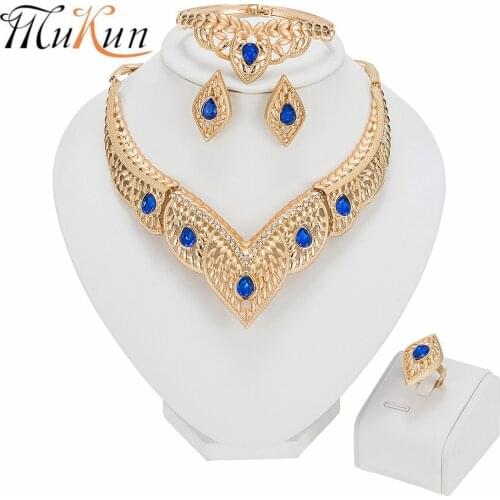 MUKUN Jewelery Necklace Sets For Women African Earrings Indian Rings Dubai Gold Bracelet Nigerian Wedding Wholesale Accessories