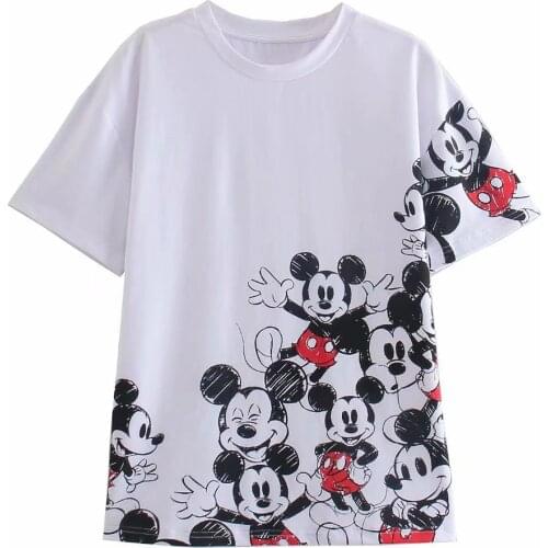 Disney Cartoon Mickey Mouse Shirts For Women Print Round Neck Short-sleeved Women Fashion Clothing Graphic T-Shirts Harajuku