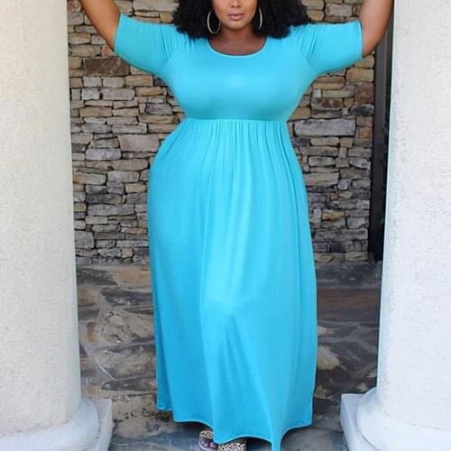 Plus Size Dresses For Women 4XL 5XL Long Solid High Waist Floor Length Causal Fashion Elegant Long Dress For Ladies 2021 Summer