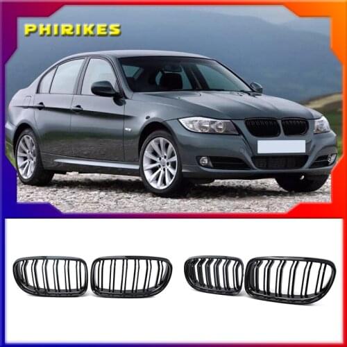Dual Slat Kidney Grille Gloss Black for BMW E90 3 Series Sedan LCI 09-11 Double Slat Sport Style Gloss Black 1 Pair