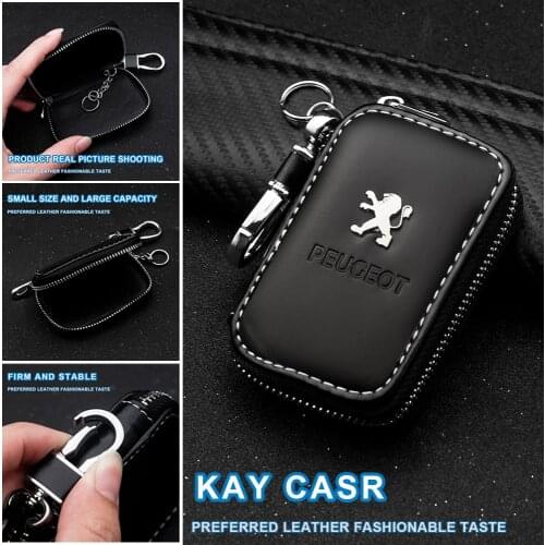 1Pcs Leather Zipper Car Keychain Car Key Case Car Interior for Peugeot 307 3008 2008 308 408 508 Auto Accessories Car Key Case