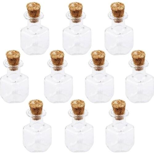 10pcs Cubic Shape Mini Glass Bottles Jars with Cork Wish Note Craft Bottle Wedding Decoration Favors and Gifts Box (Clear)