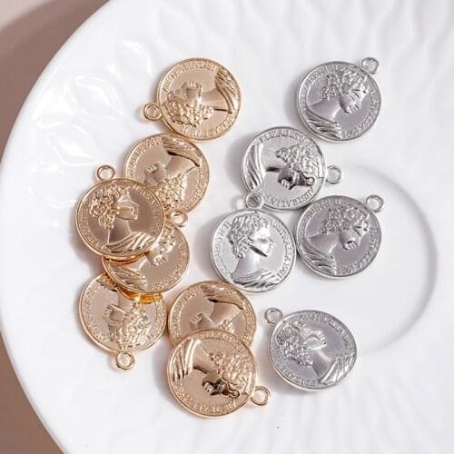 10pcs/lot 20*23mm Trend Carved Portrait Charms for Bracelets Pendants Necklaces DIY Making Alloy Coin Charms Jewelry Accessories