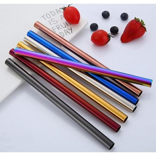 12mm Big Extra Wide Metal Straw Reusable Straws Set Bubble Tea Drinking Straw 304 Stainless Steel Pearl Milkshake Straws