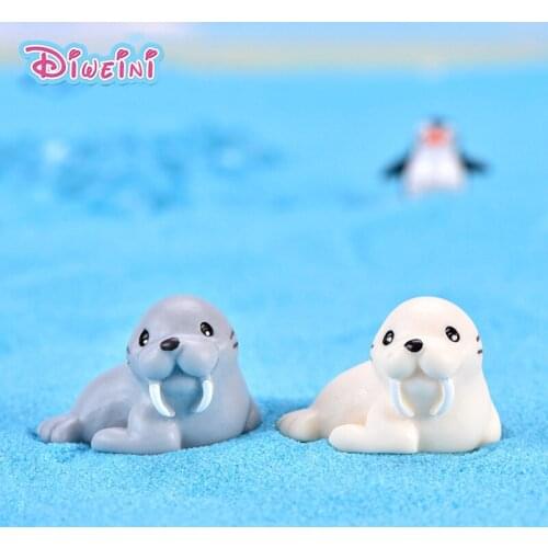 2pcs Artificial Walrus Model sea animal Miniature Figurine Pretend play Kitchen Toy Doll House DIY Accessories gift Baby Gift