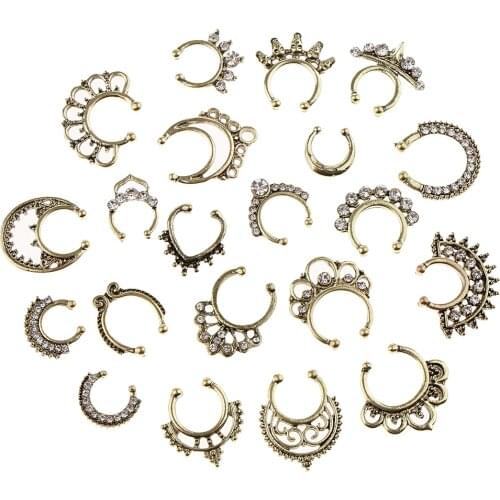 21pcs Illusion Loop Nose Hoop Rings Fake Septum Clicker Non-Piercing Fashion
