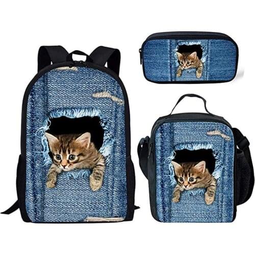 3D Cats Children Schoolbag Girls Boys 3D Cartoon Print First Class Satchel Briescase Age 6-7-8 School Backpacks Light