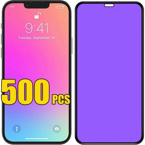 500pcs Anti Blue Light Ray Protect Eyesight Tempered Glass Screen Protector For iPhone 12 Mini 11 Pro Max XS XR X 8 7 6 Plus SE