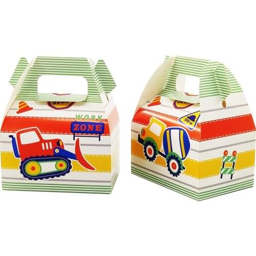 6pcs Candy Box Cake Gift Bags Snack Container For Kids Construction Vehicle Birthday Party Baby Shower Supplies Decoration