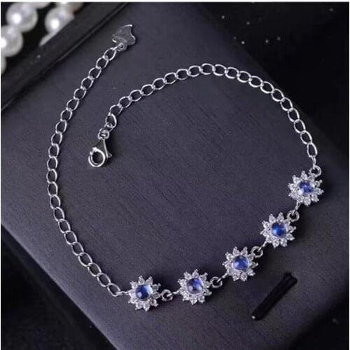 Free shipping Natural and real Blue Moonstone Bracelets 925 sterling silver Fine jewelry gems 4mm 5pcs
