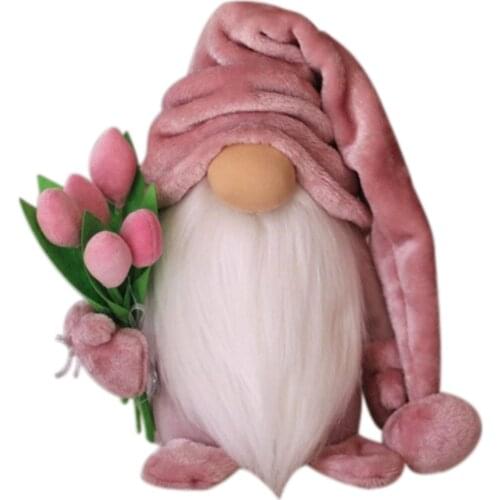 Faceless Dwarf Doll Ornament Holding Tulip Gnome Cute Desktop Decoration Happy Mothers Day Home Party Decor