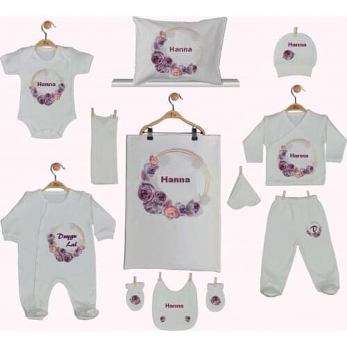 Hospital Output Set New Born Baby Girl set 11 Piece set 100 Cotton Production Custom Name lettering Custom Pouch Baby kit 2021 summer