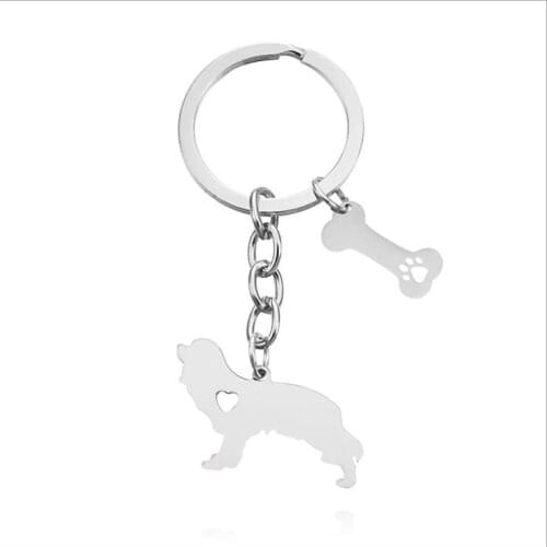 Cavalier king charles spaniel pendant keychain with bone