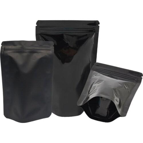 Black Bag Black Pouch Stand Up Zip Lock Foil Bag For Food Storage Shiny Cosmetic Bag Colors Wholesale Price 100 Pcs