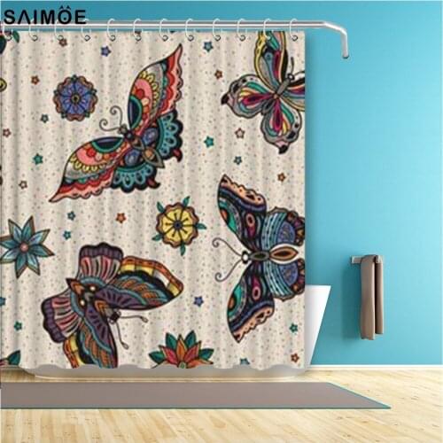 Colorful Butterfly Bathroom Curtain Retro Style Waterproof Shower Curtain Polyester Fabric Bath Curtain Accessories Shower Sets